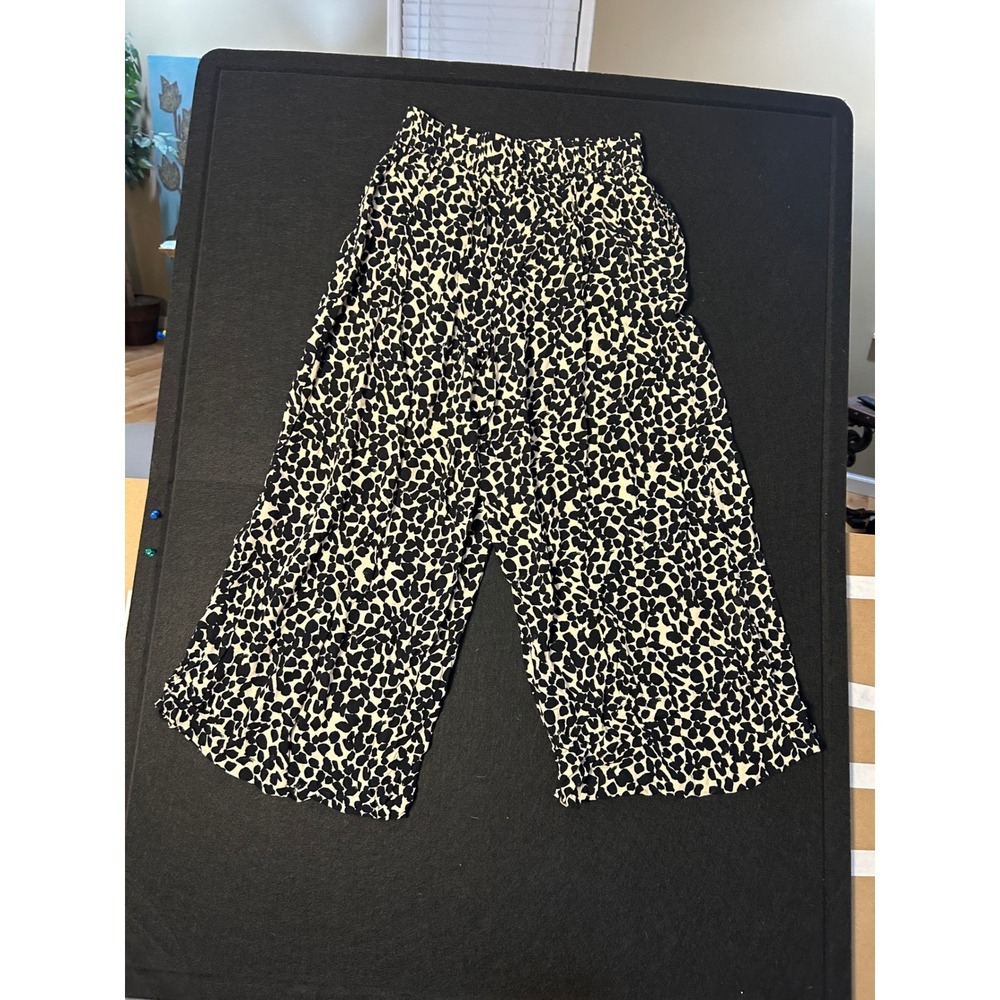 H M Wide Leg Cropped Pants Animal Print Black White Size 6 Retro Prep - Picture 5 of 5
